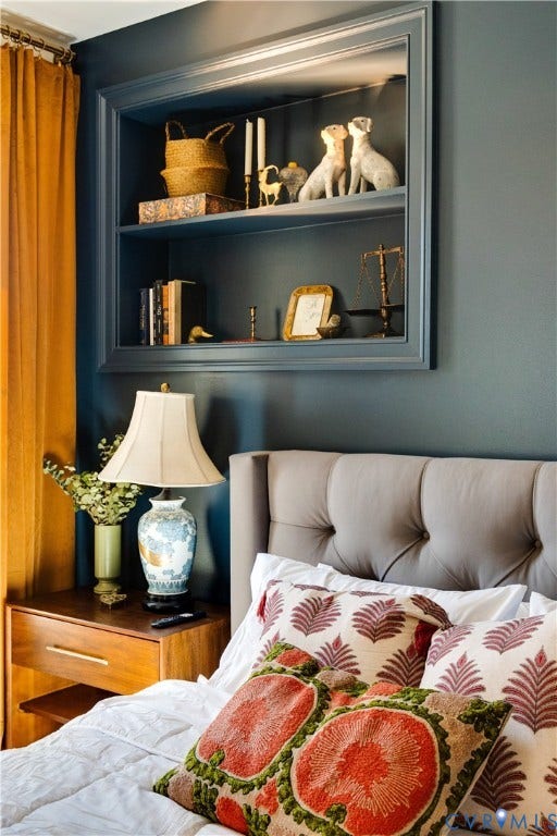 3142 Floyd Avenue, Museum District, Richmond, VA 23221 Recessed shelving unit with integrated lighting, framed by decorative molding