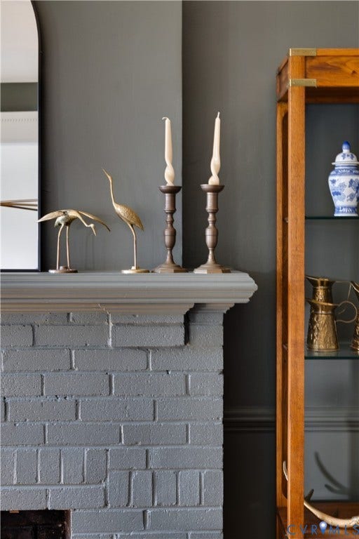 3142 Floyd Avenue, Museum District, Richmond, VA 23221 Painted brick fireplace with a detailed mantel
