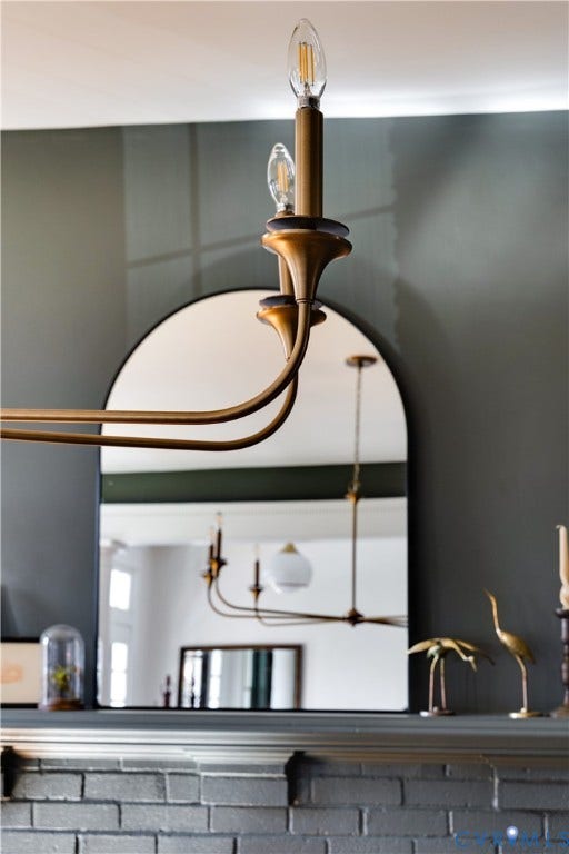 3142 Floyd Avenue, Museum District, Richmond, VA 23221 Brass chandelier with exposed filament bulbs