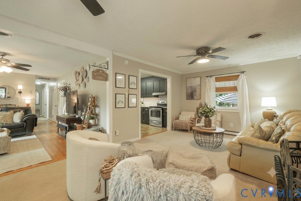 View of Living Room, Family Room, Kitchen