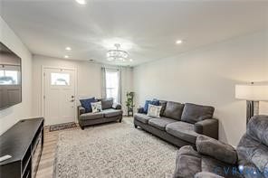 7225 Lyon Taylor Lane, The Groves At New Kent, New Kent, VA 23124 Living area featuring a light gray color palette, recessed lighting, and wood-finish flooring