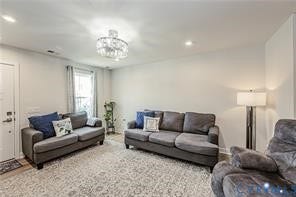 7225 Lyon Taylor Lane, The Groves At New Kent, New Kent, VA 23124 Living area featuring recessed lighting, a decorative chandelier, and a white paneled door