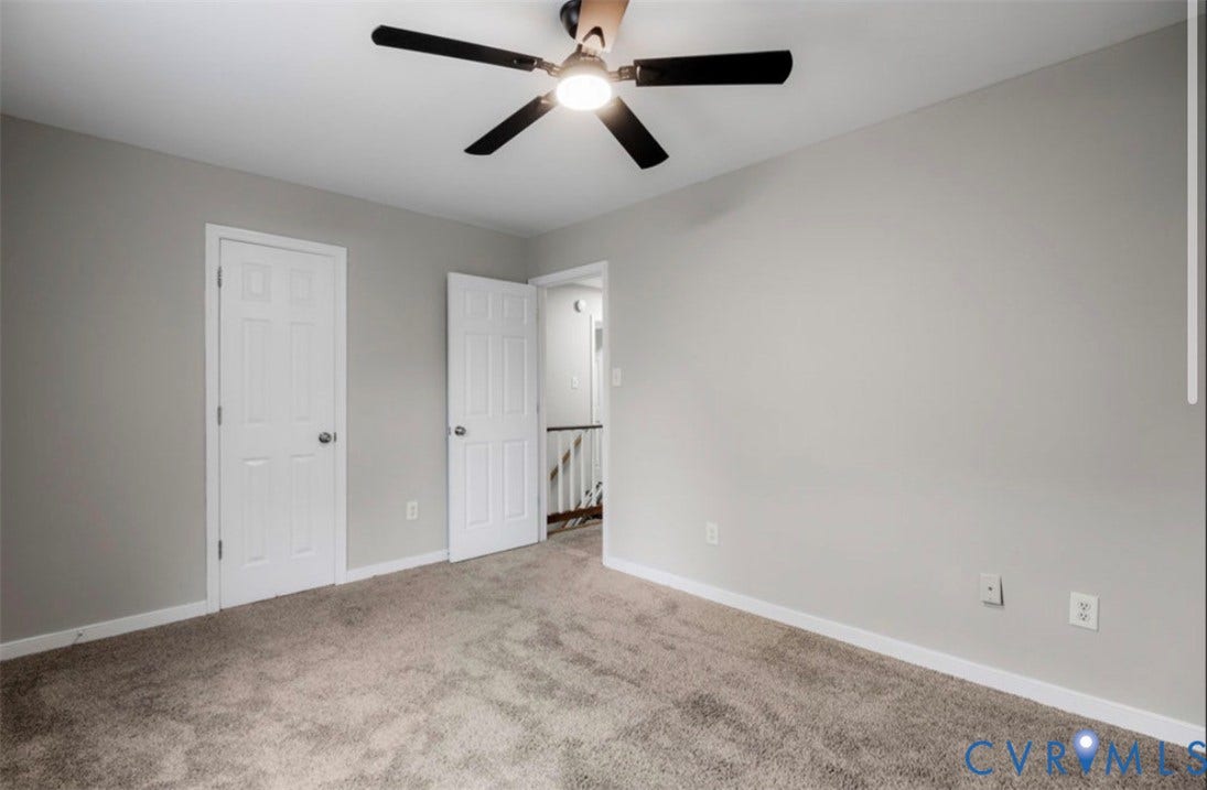 2912 Appleford Drive, Longmeadow, Chester, VA 23831 Carpeted room featuring a ceiling fan with integrated lighting, two paneled doors, and painted walls