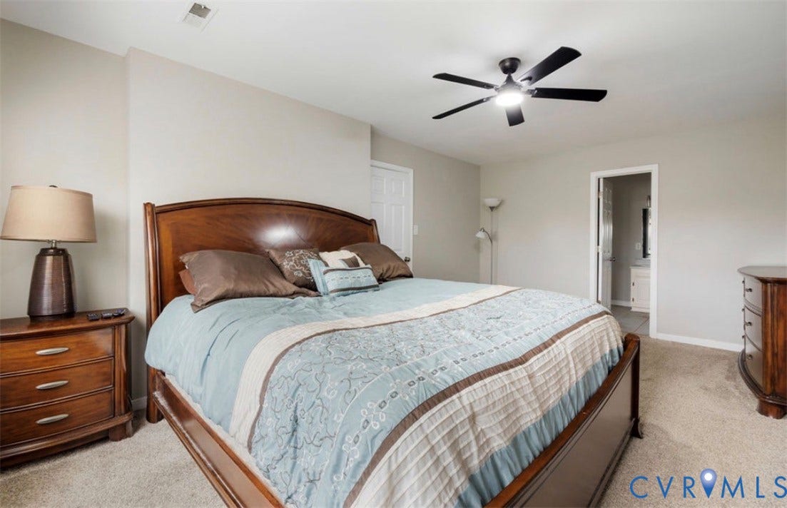 2912 Appleford Drive, Longmeadow, Chester, VA 23831 Carpeted flooring, ceiling fan with integrated lighting, and neutral wall paint