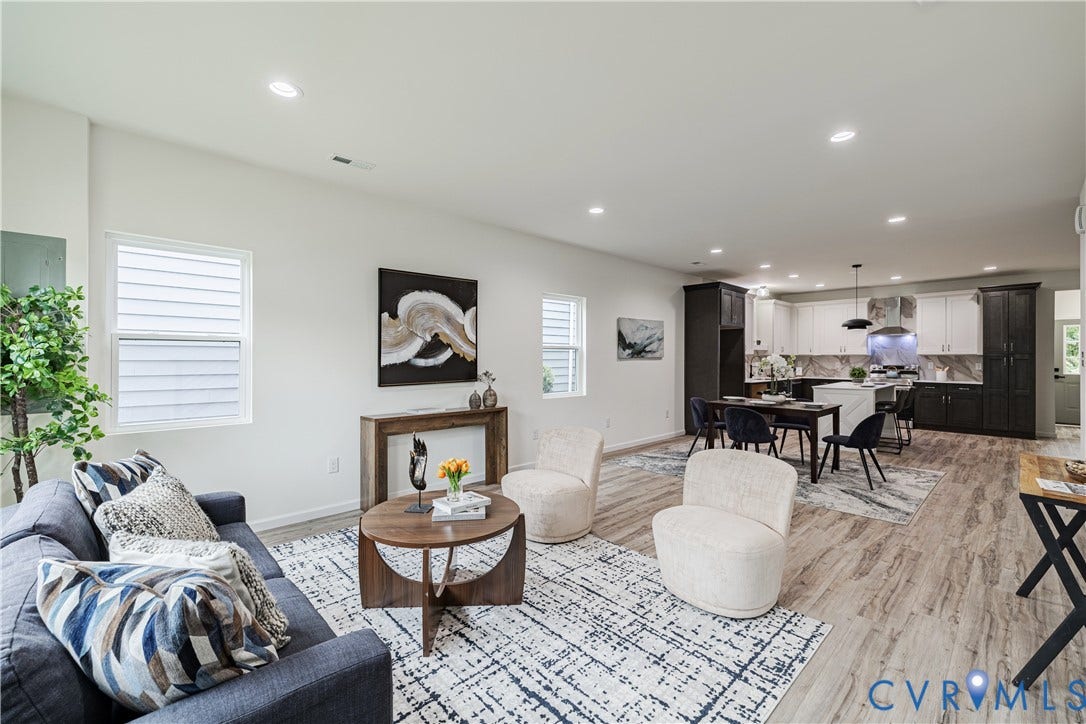 1514 Custer Street, Richmond, VA 23222 Open-concept living area featuring wood-finish flooring, recessed lighting, and white walls