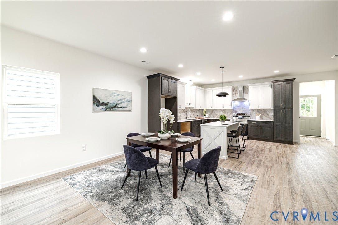 1514 Custer Street, Richmond, VA 23222 Open-concept living space featuring wood-finish flooring, recessed lighting, and a modern kitchen