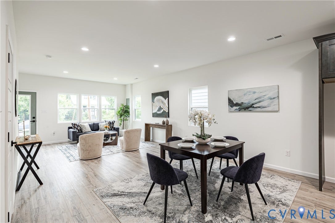 1514 Custer Street, Richmond, VA 23222 Open-concept living space with recessed lighting, wood-finish flooring, and white walls