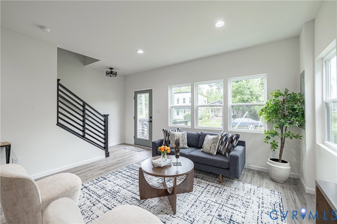 1514 Custer Street, Richmond, VA 23222 Bright living area featuring wood-finish flooring, recessed lighting, and multiple windows