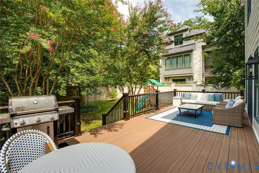 14 Libbie Avenue, Libbie/Grove, Richmond, VA 23226 Expansive outdoor deck featuring wood-finish flooring and dark railings