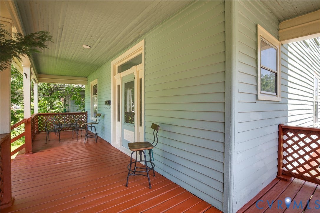 2801 4th Avenue, Richmond, VA 23222 Inviting front porch featuring a red wood-finish floor and white trim