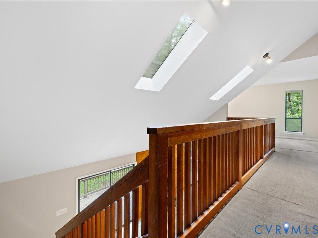 508 Smoketree Place, Chesterfield, VA 23236 Second-floor landing featuring a rich wood-finish railing, skylights .