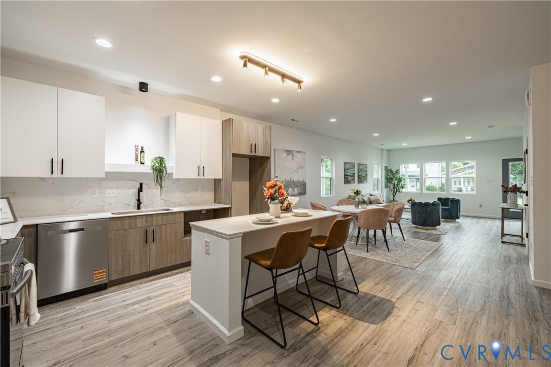 1516 Custer Street, Richmond, VA 23222 Open-concept living area featuring wood-finish flooring throughout