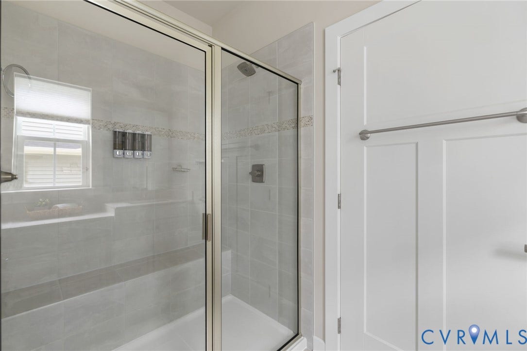 6249 Deer Summit Court, Charleston Club, Moseley, VA 23120 Glass-enclosed shower, built-in tiled bench