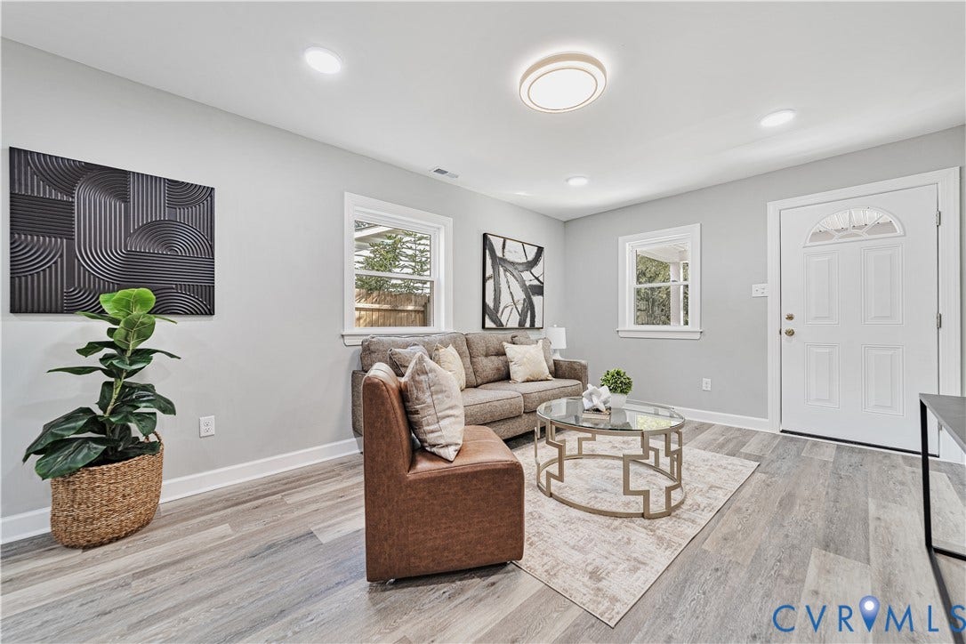 4502 Bunn Avenue, Fulton, Richmond, VA 23231 Living area featuring light gray walls, recessed lighting, and wood-finish flooring