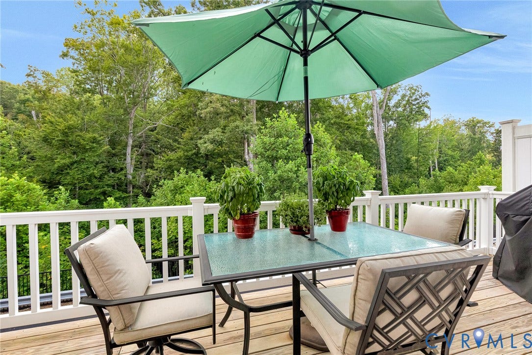 14379 Michaux Village Drive, Winterfield Park, Midlothian, VA 23113 Spacious outdoor deck featuring natural wood flooring and white railing