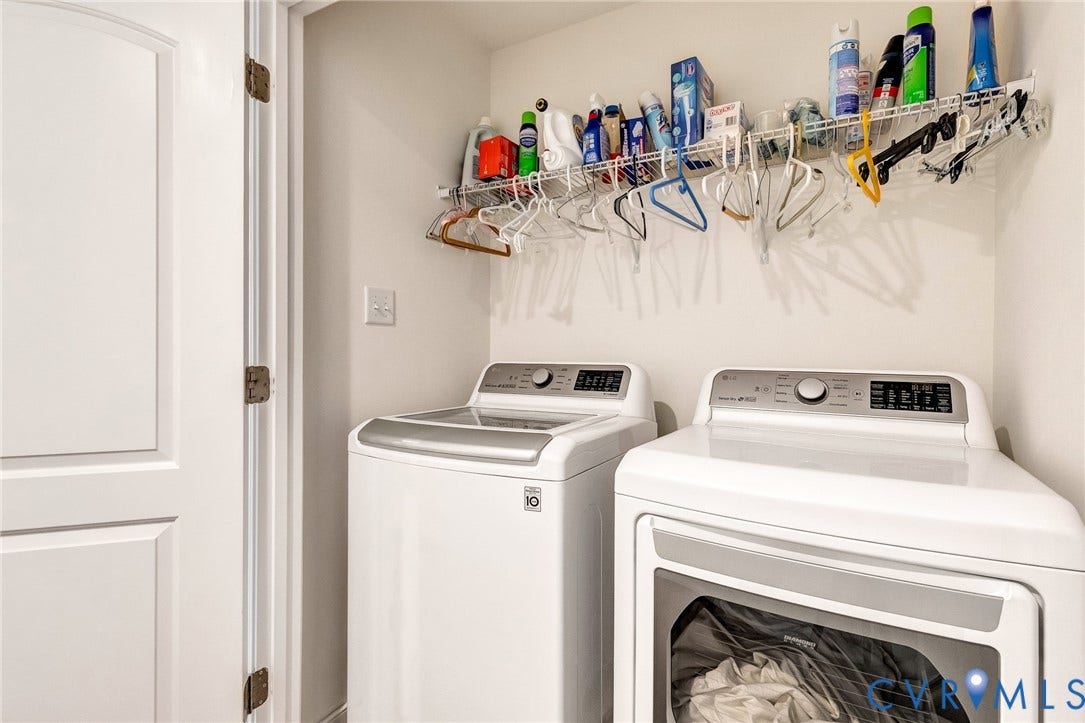 14379 Michaux Village Drive, Winterfield Park, Midlothian, VA 23113 Dedicated laundry area featuring a white paneled door, light-toned walls, and a convenient wire shelving system