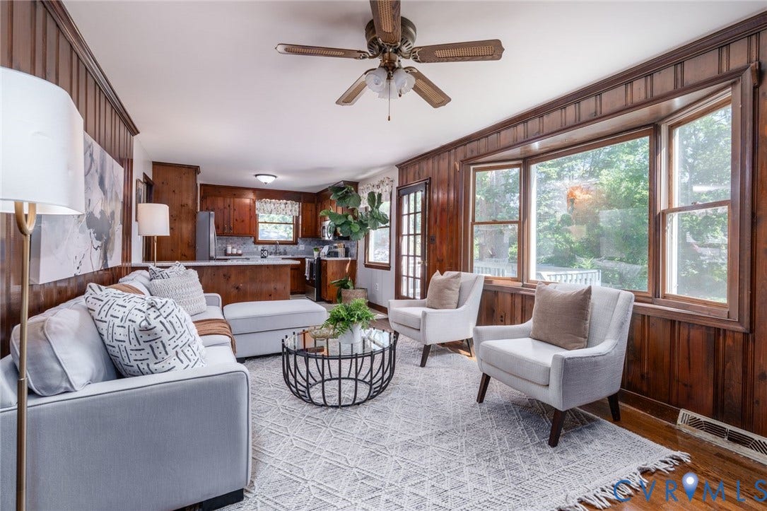 14613 Gimbel Drive, Chester, VA 23836 Wood-paneled walls and a ceiling fan with light kit