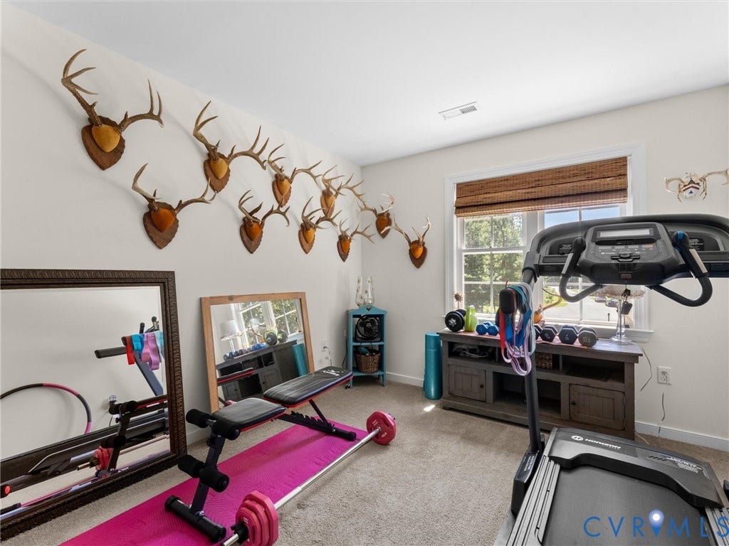 8200 Madeline Court, Strath Woods, Henrico, VA 23231 Bright room with light neutral wall paint, a single window featuring a woven wood blind, and soft carpet flooring