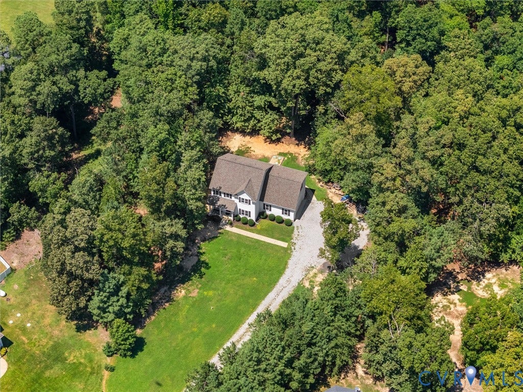 8200 Madeline Court, Strath Woods, Henrico, VA 23231 Aerial perspective showcasing a traditional two-story residence with a gabled roof
