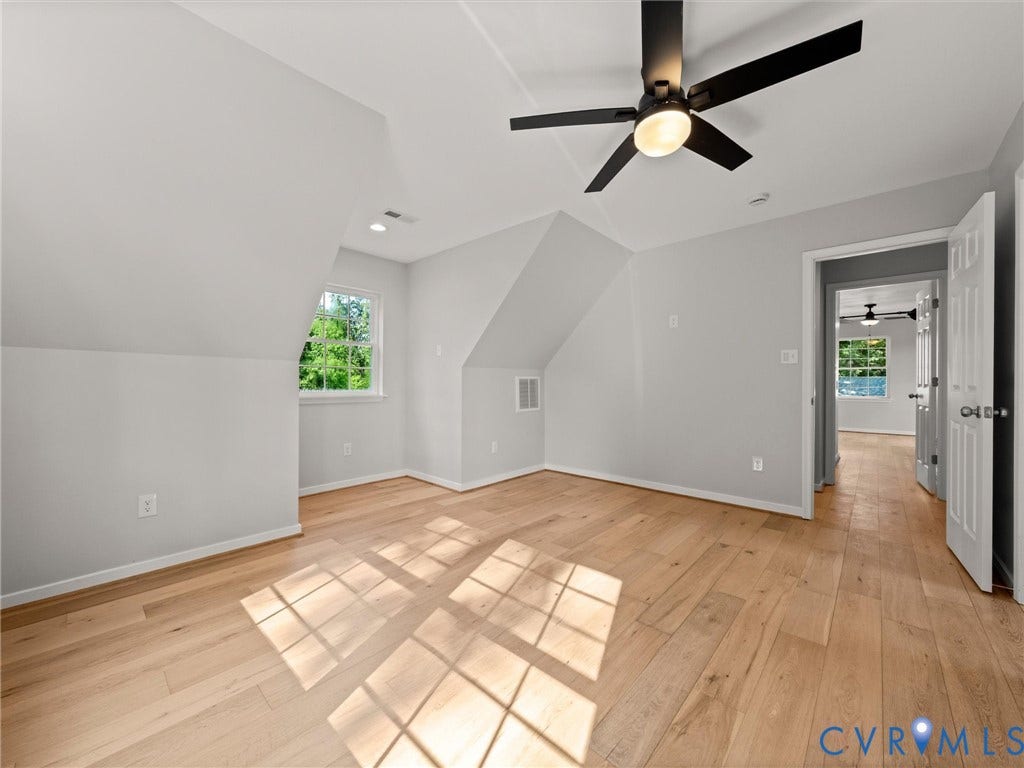 2224 Highland Drive, Powhatan, VA 23139 Hardwood-finish flooring, recessed lighting, ceiling fan with integrated light, sloped ceilings, and window