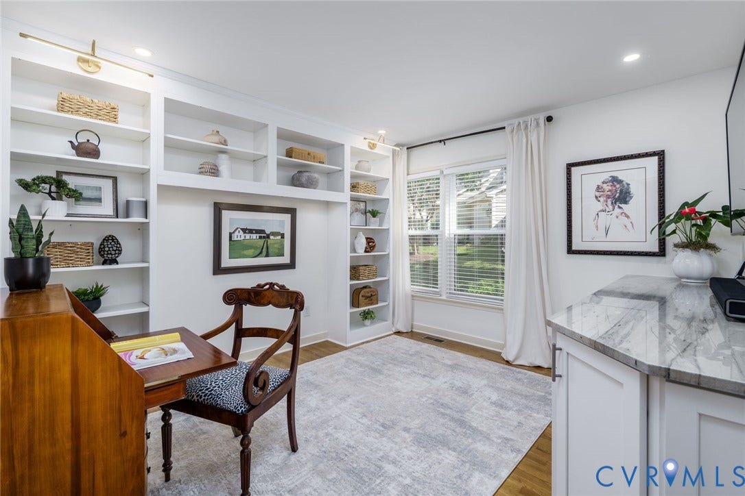 1719 Logwood Circle, Henrico, VA 23238 Office: Built-in shelving, recessed lighting, wood-flooring, and a built-in cabinet with a granite countertop