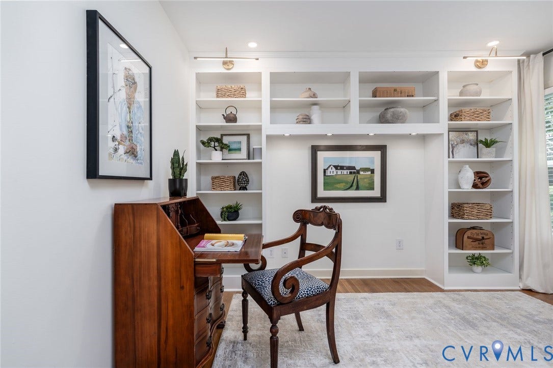 1719 Logwood Circle, Henrico, VA 23238 Office: Built-in bookcase with integrated lighting, and hardwood floors