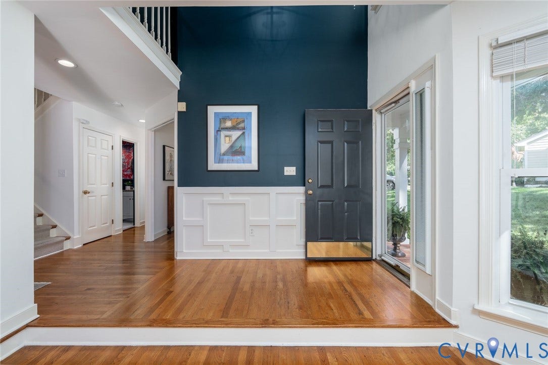 1719 Logwood Circle, Henrico, VA 23238 Two-story foyer: Hardwood flooring, wainscoting, and a Farrow & Ball accent wall