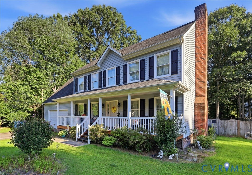 3819 Glen Oaks Court, Chester, VA 23831 Two-story home featuring light grey siding with white trim and black window shutters