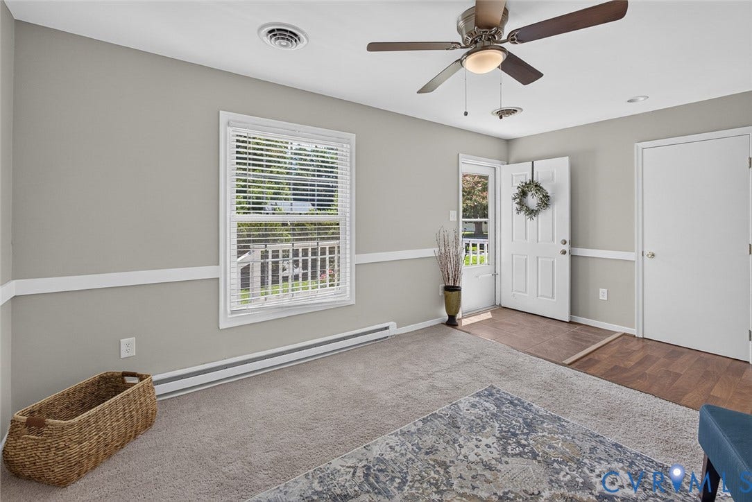6302 Phobus Court, Richmond, VA 23234 Carpeted room with a ceiling fan, recessed lighting, and a window with blinds