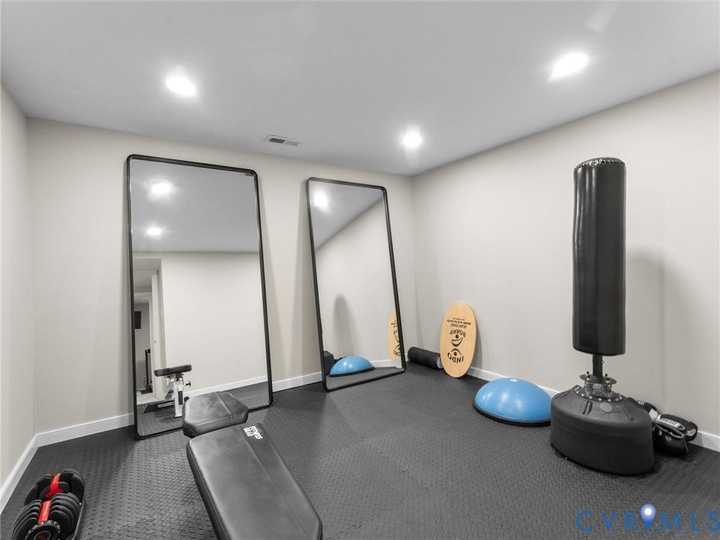 3647 Walkers Creek, Powhatan, VA 23139 Recessed lighting illuminates this space featuring a durable rubber-finish floor