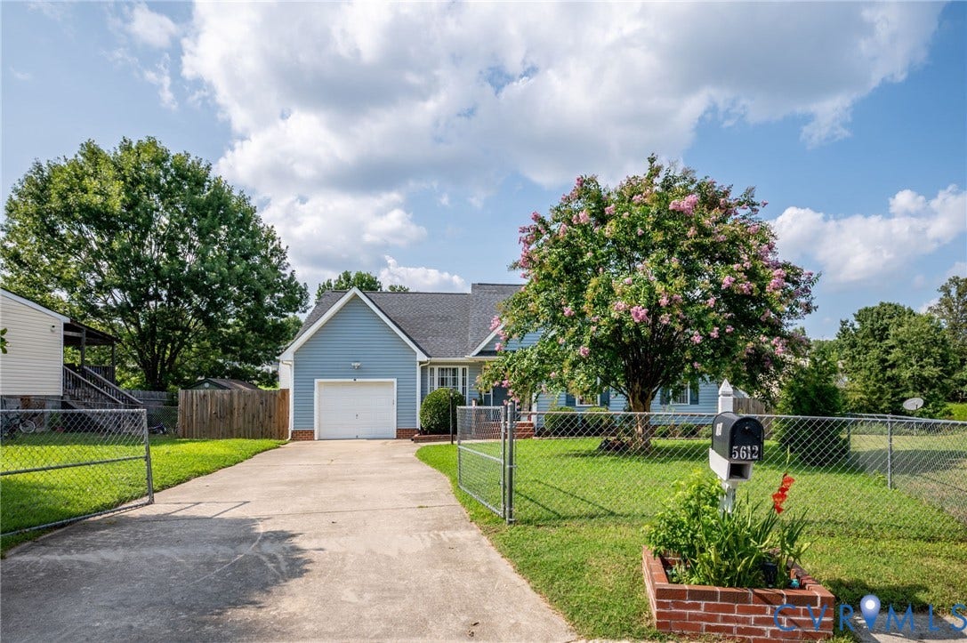 5612 Jessup Station Place, Chesterfield, VA 23234 Blue siding exterior with a white garage door