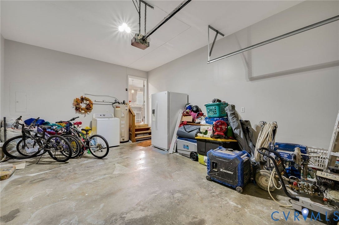 5612 Jessup Station Place, Chesterfield, VA 23234 Spacious garage featuring a concrete floor, light gray walls, and an overhead garage door opener