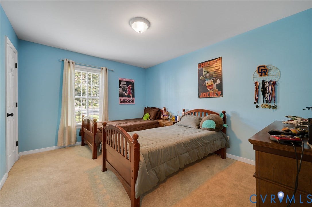 5612 Jessup Station Place, Chesterfield, VA 23234 Bedroom featuring light blue walls and neutral carpet flooring