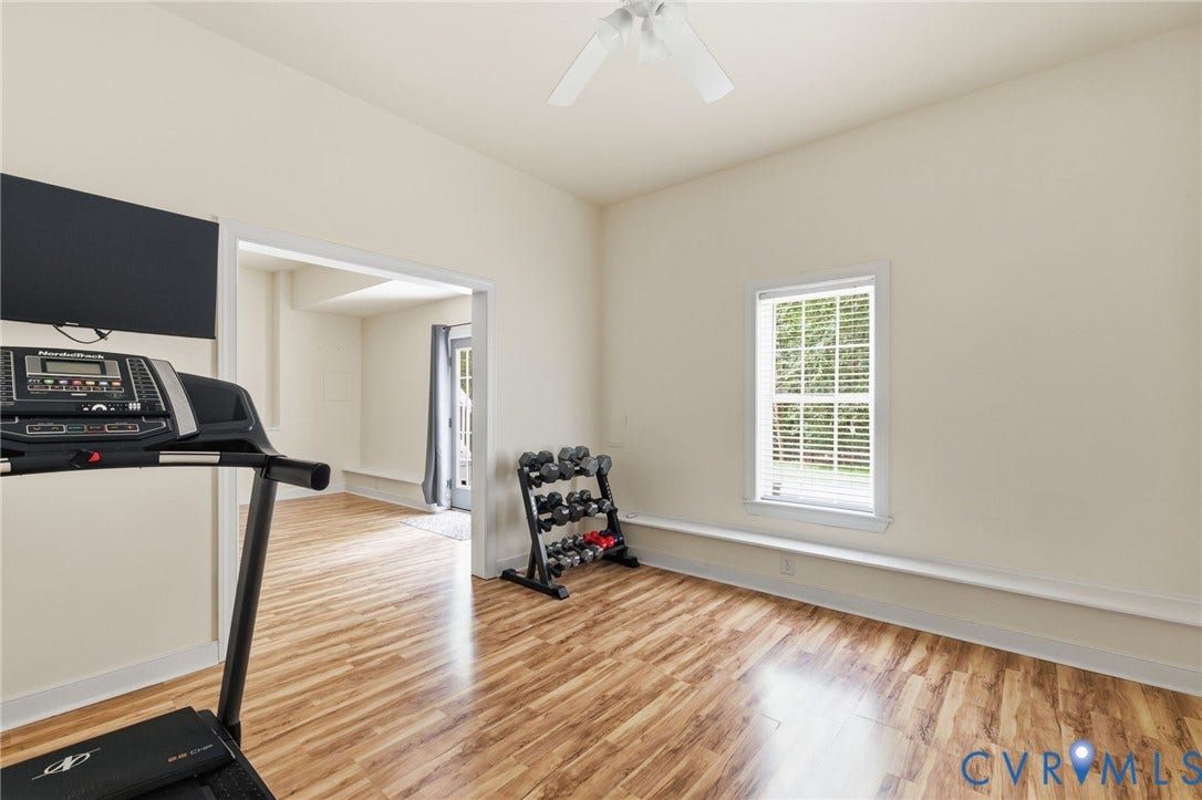 8343 Shagreen Court, The Highlands, Chesterfield, VA 23838 Wood-finish flooring, white walls, and a ceiling fan