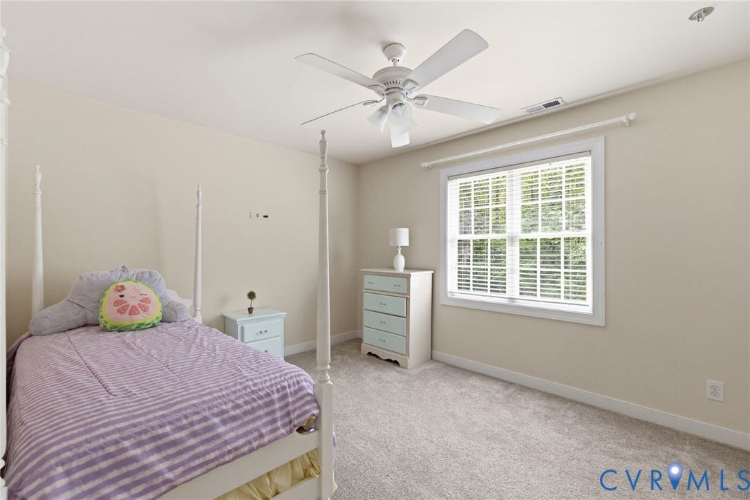 8343 Shagreen Court, The Highlands, Chesterfield, VA 23838 Carpeted room with a ceiling fan, a window with blinds, and neutral wall tones