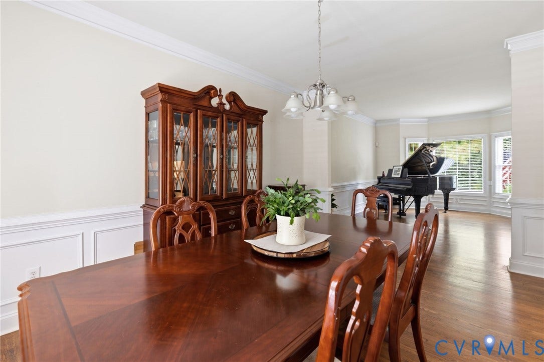 8343 Shagreen Court, The Highlands, Chesterfield, VA 23838 Hardwood flooring throughout, crown molding, chair rail molding, and a chandelier fixture