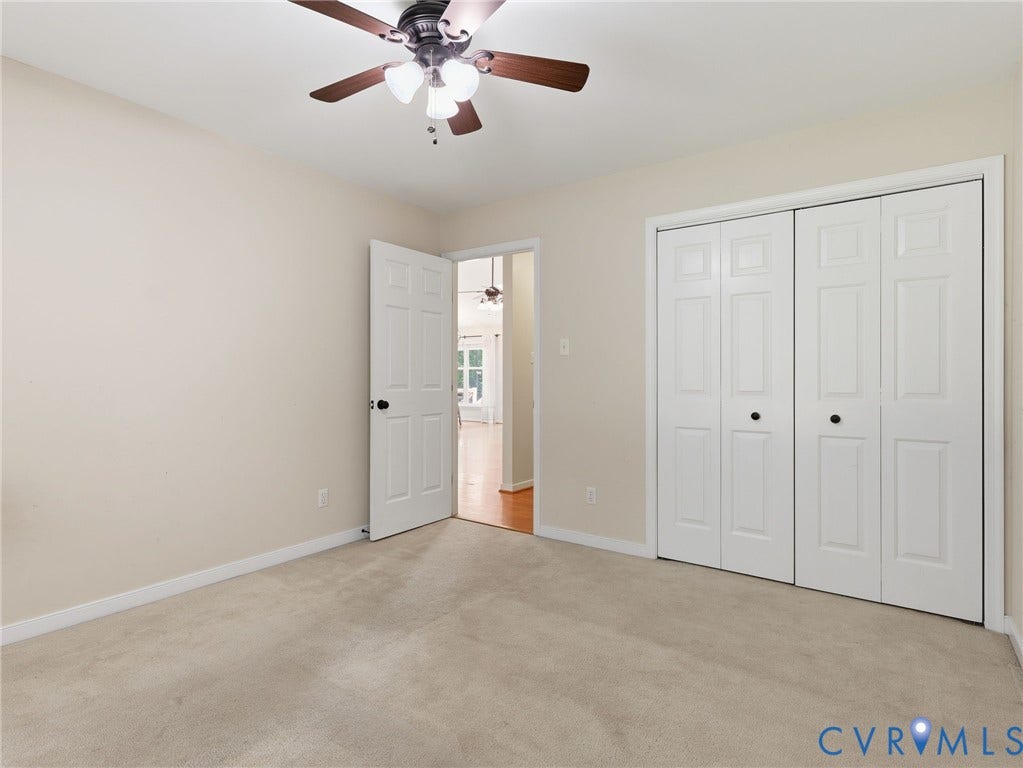 3296 Sherwood Ridge Way, Powhatan, VA 23139 Bedroom #3 with carpet & ceiling fan