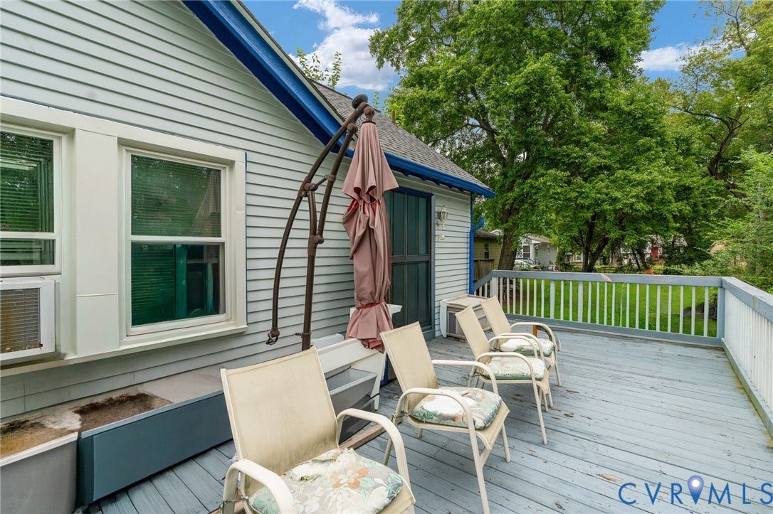 5927 Swanson Road, Richmond, VA 23225 Spacious outdoor deck with painted wood flooring and white railings
