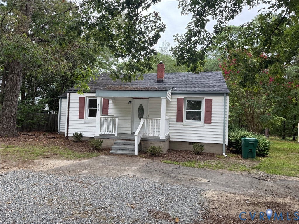 4801 Springfield Road, West End, Glen Allen, VA 23060 White siding exterior with a dark shingle roof and red shutters