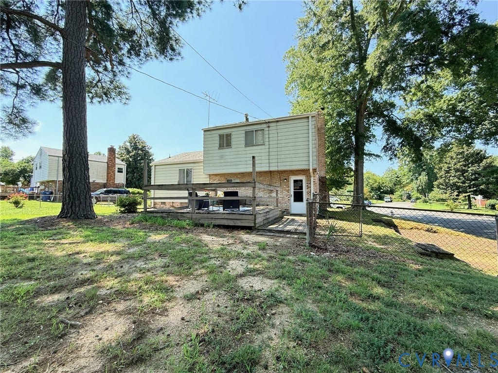 6401 Lythgoe Avenue, North Chesterfield, VA 23234 Multi-level exterior with a chain-link fence and mature trees