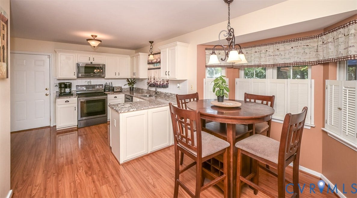 9736 Cedar Grove Way, Cedar Grove, Henrico, VA 23228 Kitchen with granite counters, stainless steel appliances and breakfast nook.