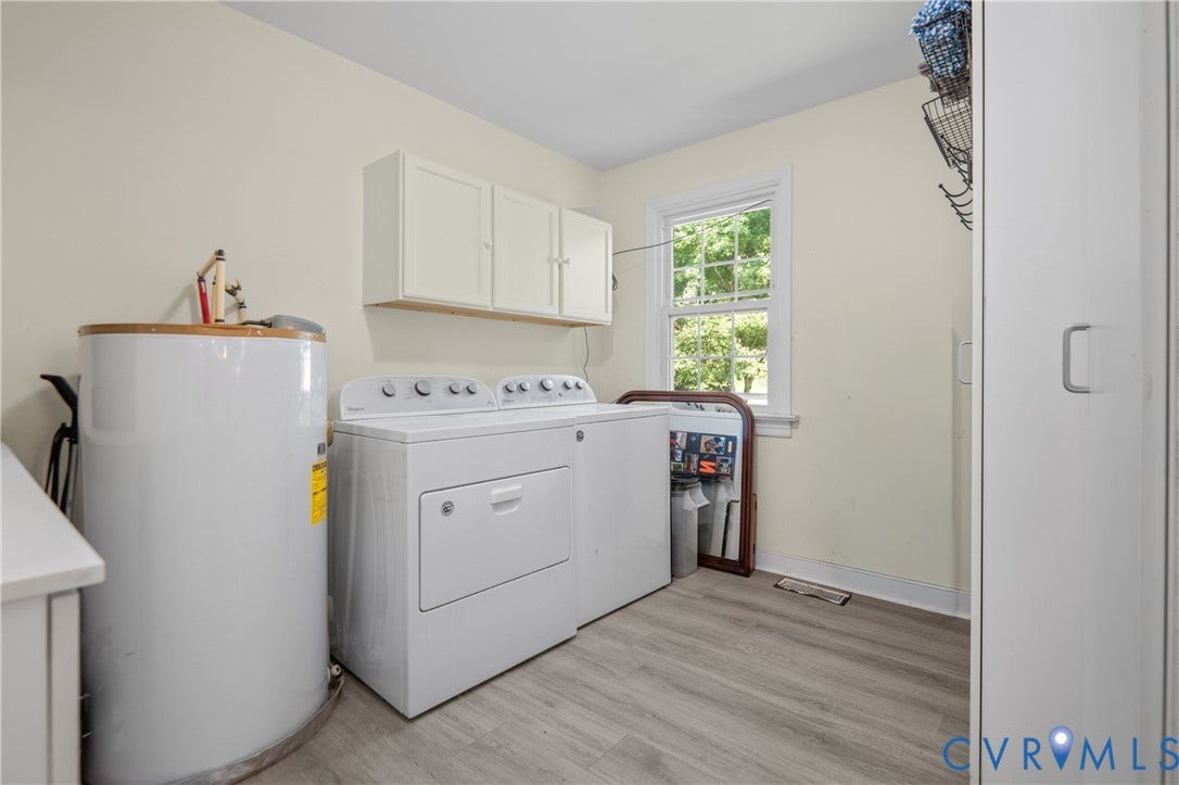 3940 Three Bridge Road, Powhatan, VA 23139 Laundry area featuring a window, built-in upper cabinetry, and a utility closet