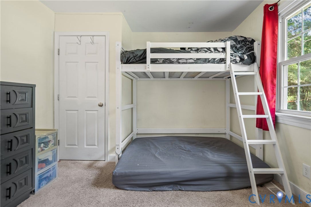 3940 Three Bridge Road, Powhatan, VA 23139 Carpeted flooring, paneled interior door, and a multi-paned window
