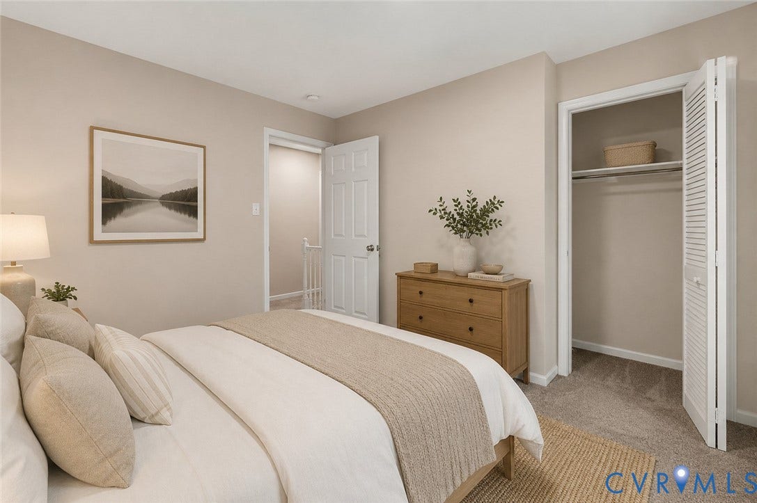 9007 Chatham Grove Lane, Richmond, VA 23236 Carpeted flooring, neutral wall paint, bi-fold closet doors, and recessed lighting