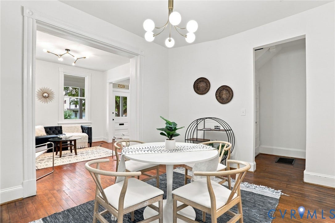 625 N 33rd Street, Chimborazo, Richmond, VA 23223 Hardwood flooring, recessed lighting, and a modern chandelier illuminate this open space