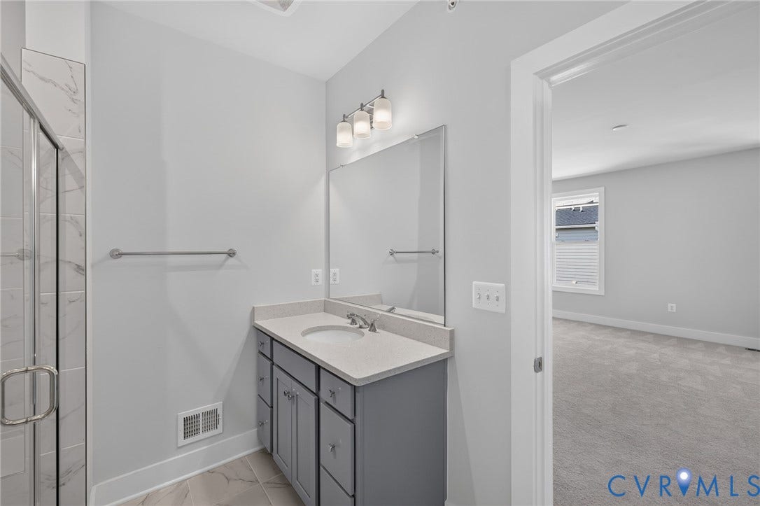 1509 Moore Street, #B, Richmond, VA 23220 Modern vanity with a light-toned countertop and an undermount sink