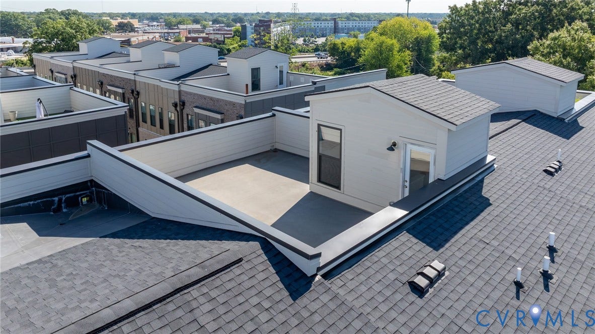 1509 Moore Street, #B, Richmond, VA 23220 Rooftop terrace featuring a durable surface, white perimeter wall, and an exterior door leading to an interior space
