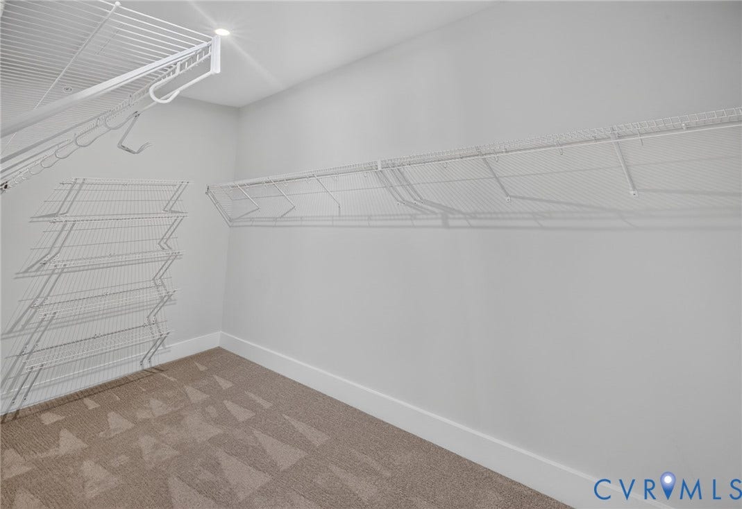 1509 Moore Street, #B, Richmond, VA 23220 Walk-in closet featuring wire shelving, wire hanging rods, and patterned carpeting