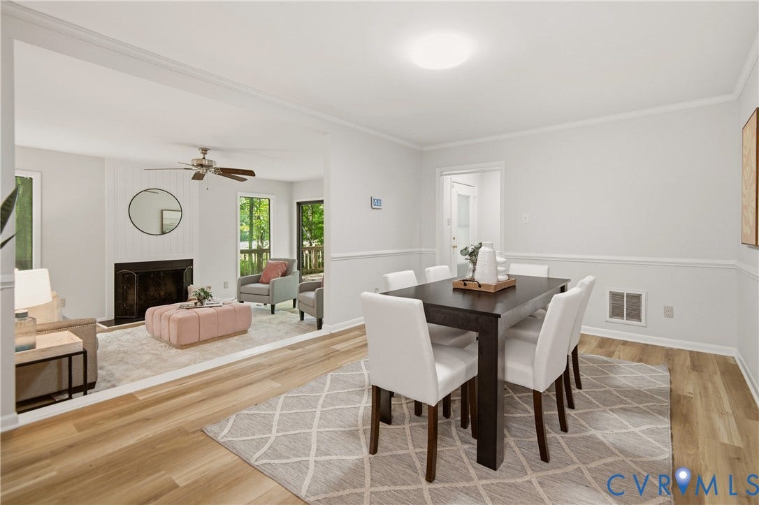 2903 Fox Chase Drive, Huntsbridge, Midlothian, VA 23112 Dining area featuring wood-finish flooring, chair rail molding, and a flush-mount ceiling light