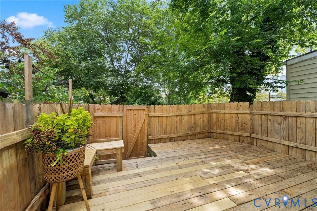 2510 E Leigh Street, Church Hill, Richmond, VA 23223 Wood deck with perimeter privacy fencing and a gated entry